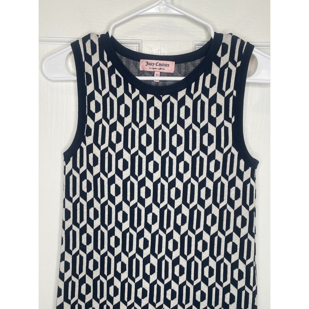 Juicy Couture Women's Sleeveless Sweater Mini Dress XS Cotton Wool 70s Mod Geo - Picture 3 of 8